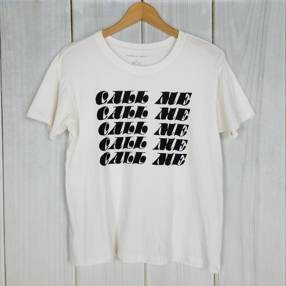 American Eagle White Graphic Tee Call Me - Picture 1 of 8